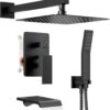 Shower System with Tub Spout, All Metal Tub Shower Faucet Set with 10'' Rain shower heads and handheld spray combo,Wall Mounted Tub Shower Systems with Valve and Trim Kit, Matte Black