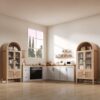 DWVO 71" Tall Arched Cabinet Kitchen Pantry with LED Light/Wood Kitchen Storage Cabinets with Tempered Glass Doors and Adjustable Shelves/Bookcase Cabinet with Storage for Kitchen, Dining- Natrual