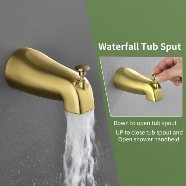 Tub Shower Faucet Set with 10 Spray Handheld Shower Brushed Gold Shower System with Tub Spout Single Handle 4.7 Inch Shower Handheld Shower Fixtures Tub and Shower Trim Kit