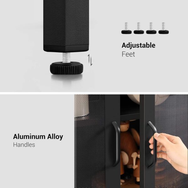 SONGMICS Metal Storage Cabinet with Mesh Doors, Steel Display Cabinets with Adjustable Shelves for Bathroom Home Office, Black UOMC002B01