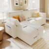 VanAcc Sleeper Sofa, Sofa Bed- 2 in 1 Pull Out Couch Bed with Storage Chaise for Living Room, Sofa Sleeper with Pull Out Bed, White Boucle Couch