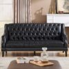 chairus Mid-Century Modern 74.5" Faux Leather Sofa, 3 Seater Tufted Upholstered Couch with High Back & Nailhead Trim, Chesterfield Sofa for Living Room Bedroom Apartment Office, Black PU