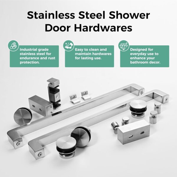 DELAVIN 44"-48" W x 75" H Frameless Shower Door, Double Sliding Shower Door, 5/16"(8mm) Clear Tempered Glass, Noiseless Shatterproof Glass Shower Door with Square Rail, Stainless Steel, Aluminum