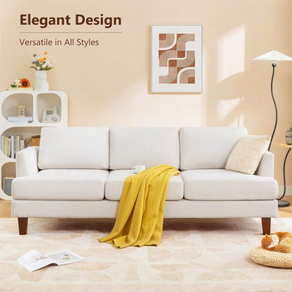 3 Seater Sofa Couch with Deep Seats, 89" Mid Century Modern Upholstered Sofa with Armrests, Comfy Couches for Living Room, Bedroom, Apartment and Office (Beige)