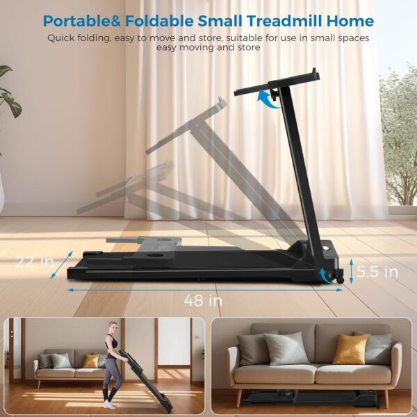 Treadmill with Handles, 2025 Upgraded Small Treadmill Home, Portable Electric Treadmills for Home 300 lbs Weight Capacity,Walking Pad Treadmill,Lightweight Folding Foldable Treadmill with LED Display
