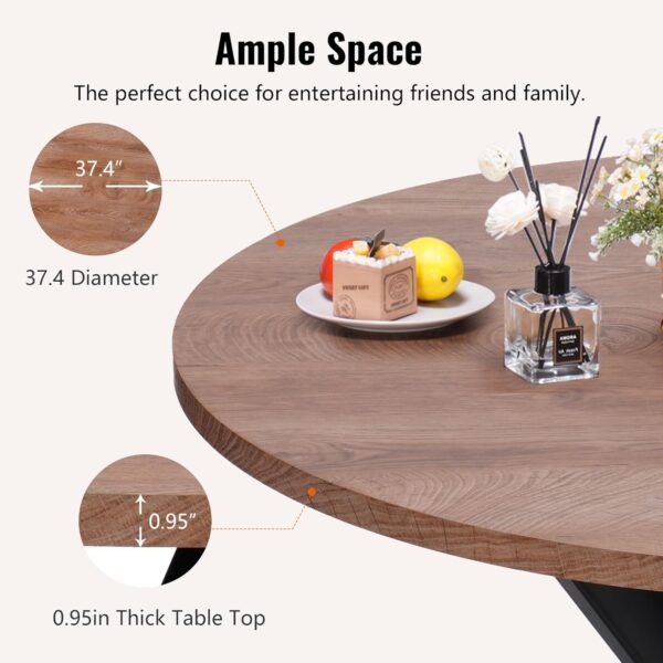 5 Pieces Dining Table Set for 4, 37”Home Kitchen Round Dining Table Set with Metal Base and Legs, Small Dining Table Chair Set, Fuzzy Sherpa Upholstered Armchairs