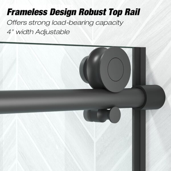56-60” x 76” Frameless Shower Door, 5/16" (8mm) Clear SGCC Tempered Glass, Bathroom Sliding Glass Shower Doors, Easy to Clean, Stainless Steel Hardware, Matte Black