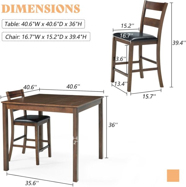 AMERLIFE Solid Wood 5-Piece Dining Table Set, Mid Century Modern Dining Table W/ 4 Chairs, Chairs with Curved Backrests & PU Cushioned, Space Saving Table & Chairs, Black/Walnut