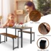 Moccha Dining Table Set for 4, 3-Piece Modern Breakfast Table Set with 2 Benches & Metal Frame, 43.5" Wood Kitchen Table Set, Space-Saving Dinette Set for Small Spaces, Dining Room, Rustic Brown