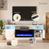 70'' TV Stand with 36'' Fireplace-LED Light Entertainment Center for 75+ inch TV-White TV Cabinet with Storage, Modern TV Console for Living Room