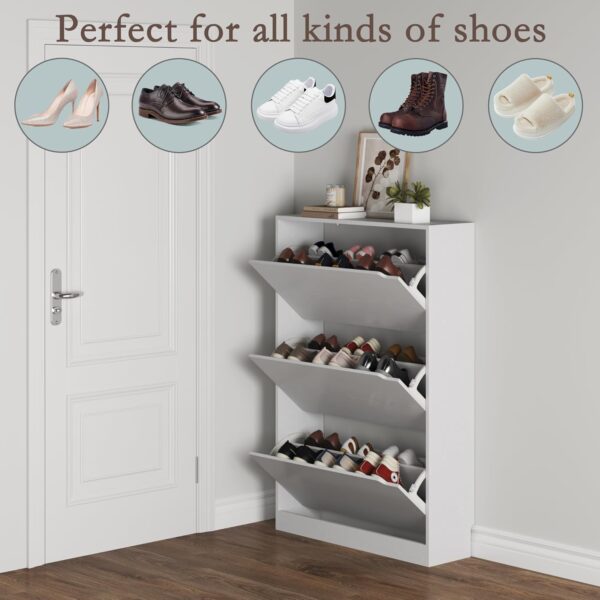 Shoe Cabinet with 3 Flip Drawers, Hidden Wood Shoe Cabinet,Freestanding Shoe Storage Cabinet for Entryway Hallway.White. 47.2" H*31.5" W*9.25" D.