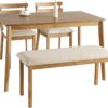 4-Piece Farmhouse Dining Set, Wooden Table with 2 Chairs, Bench Seat, Mid-Century Modern Wooden Table & Upholstered Chair Set for Home, Kitchen, Dining Room, Solidwood Legs