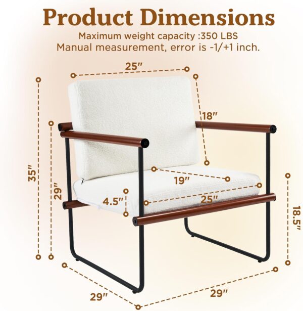 71WQT7fb77L._AC_SL1500_.jpg 29in Boucle Fabric Accent Chair for Living Room, Modern Lounge Chair for Bedroom, Upholstered Reading Armchair with Metal and Wooden Arms (Walnut)