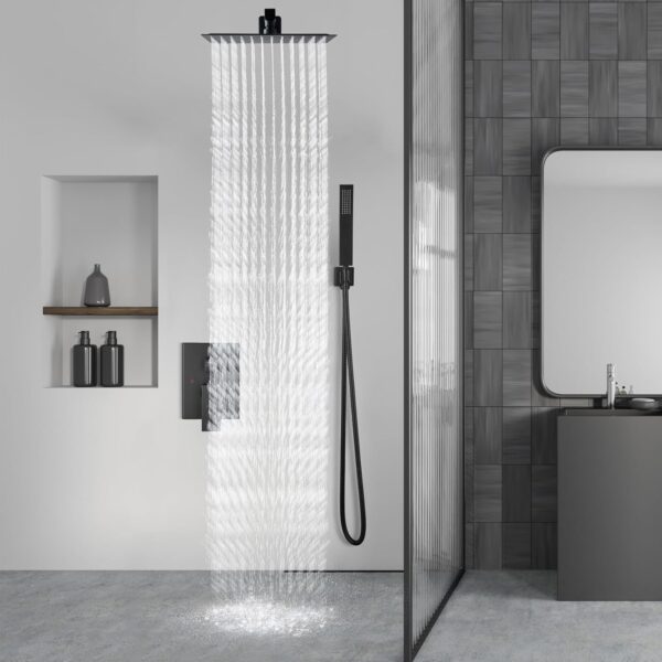 Aolemi Shower Faucet Set Rain Shower System with Handheld Spray Bathroom Shower Combo Rough-in Valve and Shower Trim Kit Included Matte Black 8 Inch Wall Mount Shower Head