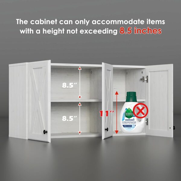 Wall Storage Cabinets - Farmhouse Kitchen Laundry White Wall Mounted Cabinets with 3 Doors and Shelves, 35inch Wide