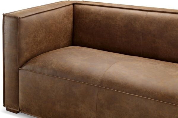 CHERS 83.3" Mid Century Modern Sofa, Luxury French Mixed Fabric Couch with Tight Back, Square Armrest Lounge Sofas for Living Room, Apartment, Bedroom, Office, Chestnut