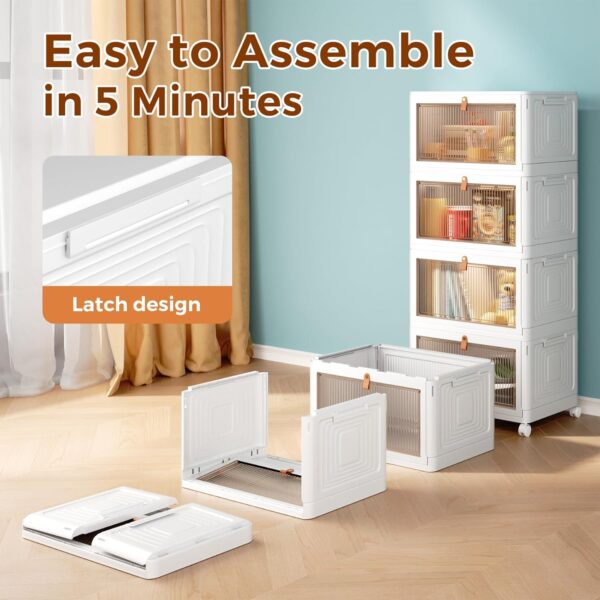 4 Tier Stackable Plastic Storage Bins with Lid and Wheels - 23 QT Closet Organizers and Storage, Foldable Storage Containers, Organization and Storage Boxes for Craft, Home, Pantry, Office, Dorm