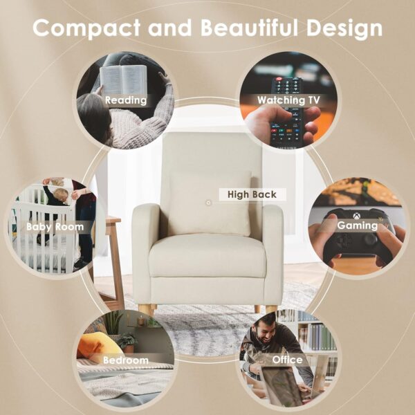COLAMY Modern Upholstered Accent Chair Armchair with Pillow, Fabric Reading Living Room Side Chair,Single Sofa with Lounge Seat and Wood Legs, Beige