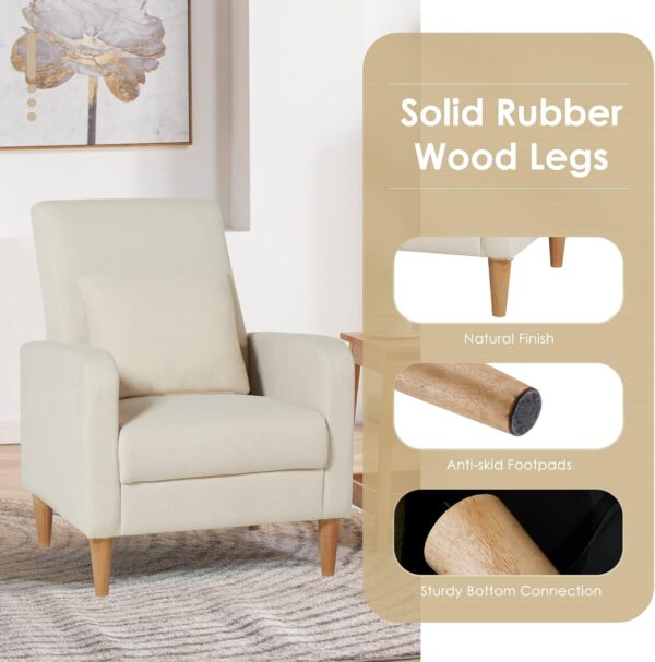 COLAMY Modern Upholstered Accent Chair Armchair with Pillow, Fabric Reading Living Room Side Chair,Single Sofa with Lounge Seat and Wood Legs, Beige