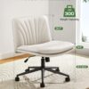 Marsail Armless-Office Desk Chair with Wheels: PU Leather Cross Legged Wide Chair,Comfortable Adjustable Swivel Computer Task Chairs for Home,Office,Make Up,Small Space,Bed Room(Light Beige)