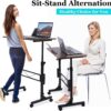 Standing Desk Adjustable Height, Mobile Stand Up Desk with Wheels Small Computer Desk Rolling Desk, Portable Laptop Desk Rustic Standing Table Sit Stand Home Office Desks 16"x31.5" Height 27"-43.5"