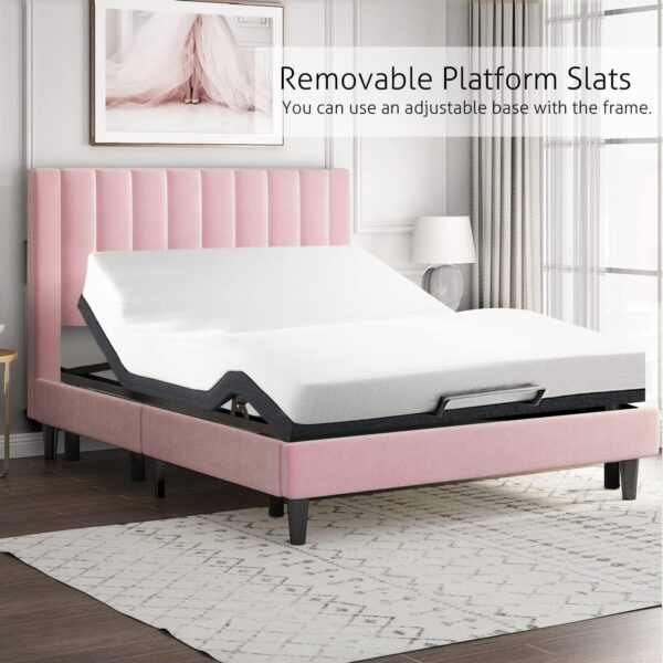 SHA CERLIN Full Bed Frame/Velvet Upholstered Platform Bed Frame with Headboard/Strong Wood Slats Support/Mattress Foundation/No Box Spring Needed - Pink