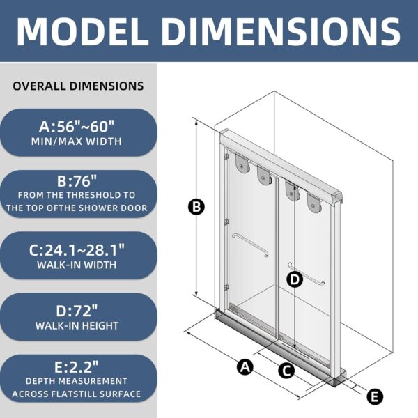 56-60 in. W x 76 in. H Double Sliding Shower Door, Chrome Semi-Frameless Glass Shower Door with 5/16 in. Tempered Clear Glass, Easy to Clean & Easy to Install