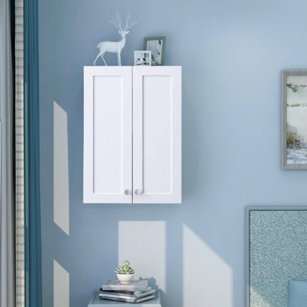 White Wall Mount Cabinet, MDF Over The Toilet Storage Cabinet with Adjustable Shelves, Space Saver 2 Door Medicine Cabinet for Bathroom Laundry Kitchen, 19x 27in, No Paint Odor