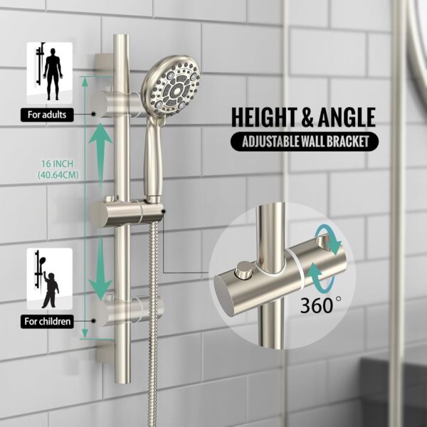 SR SUN RISE 12 Inch Rain Shower System, High Pressure Shower Heads and Handheld 6-Spray Combo Set Slide Bar Shower Faucets Sets Complete Included Valve and Trim Kit for Bathroom, Brushed Nickel