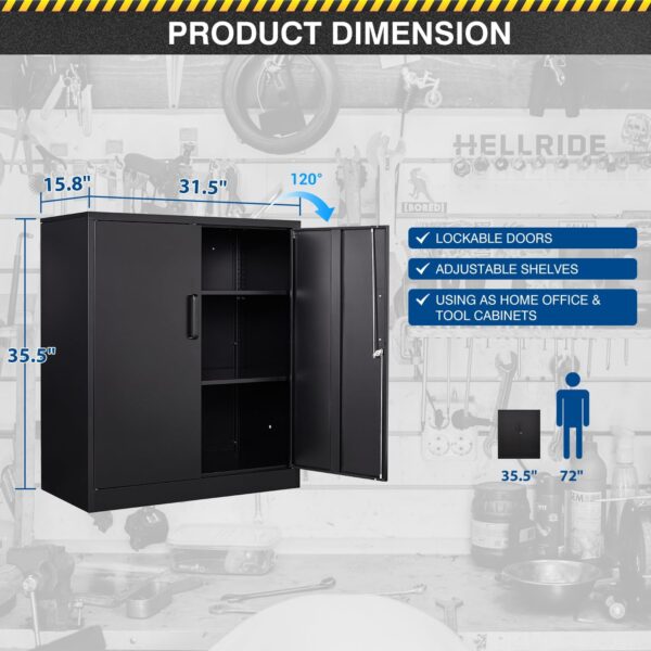 Metal Storage Cabinet-36” Tall Steel File Cabinets with Lockable Doors and Adjustable Shelves-Black Steel Storage Cabinet for Home, School, Office, Garage