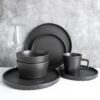 Stone Lain Coupe 32-Piece Stoneware Dish Set, Celina Service for 8, Black Plates and Bowls Dinnerware Set, Dishwasher and Microwave Safe, Black Matte