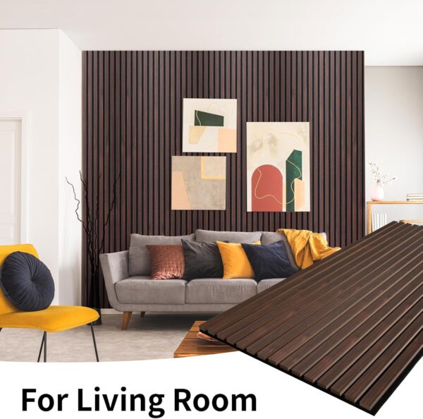 Wood Slat Wall Panel, 48'' x 24'' Wood Panels for Wall, 3D Soundproof Wall Panels, Large Acoustic Panels for Interior Ceiling and Wall Decor Noise Reduction, 2 Pack, Walnut