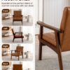 Faux Leather Accent Chair, Mid Century Modern Chairs for Living Room, Upholstered Comfy Armchair Bedroom Side Arm Chair with Rubber Wood,105° Ergonomic, Comfort Cushion and Wide Sitting