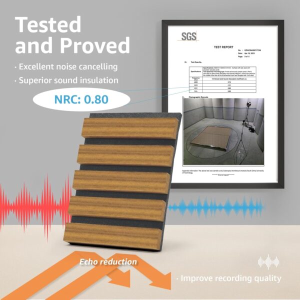 Art3d 4-Pack Acoustic Wood Slat Wall Panels for Interior Decor, 3D Fluted Sound Absorbing Wood Paneling for Accent Wall Ceiling Kitchen Living Room Bedroom Office, 94.5 x 7.9 inch Warm Teak