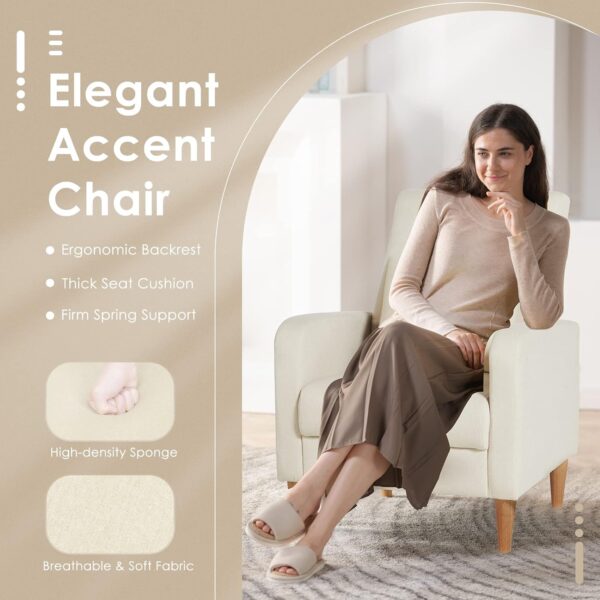 COLAMY Modern Upholstered Accent Chair Armchair with Pillow, Fabric Reading Living Room Side Chair,Single Sofa with Lounge Seat and Wood Legs, Beige