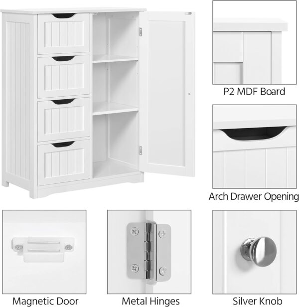 Yaheetech Large Bathroom Floor Cabinet with 4 Dawers and Single Door Cabinet, Freestanding Storage Cabinet Organizer for Bathroom Living Room Hallway, White, 26 x 14 x 35.5 in