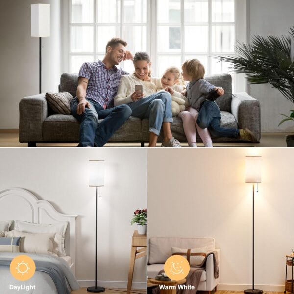 Floor Lamps for Living Room, Modern Standing Lamp with Pull Chain Switch, 3 Color Temperature Black Pole Lamp with Lampshade, 9W LED Bulb Tall Lamps for Bedroom Office Kid Room