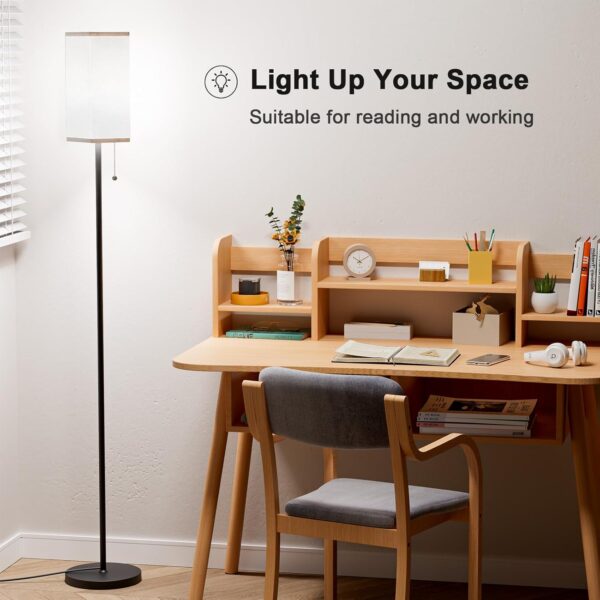 Floor Lamps for Living Room, Modern Standing Lamp with Pull Chain Switch, 3 Color Temperature Black Pole Lamp with Lampshade, 9W LED Bulb Tall Lamps for Bedroom Office Kid Room