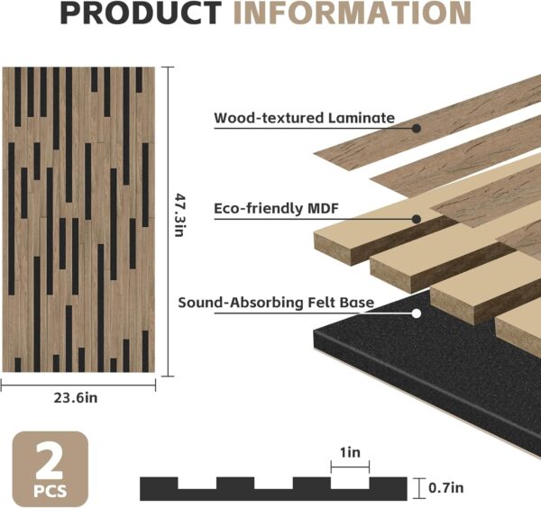 71Zo49JMiaL._AC_SL1500_.jpg 2 Pack Acoustic Wood Panels for Wall,Soundproof Wall Panels, Wood Slat Wall Panels for Interior Decoration and Noise Reduction 3D Textured Panel for Wall (Walnut,47.3 x 23.6 x 0.7inch)
