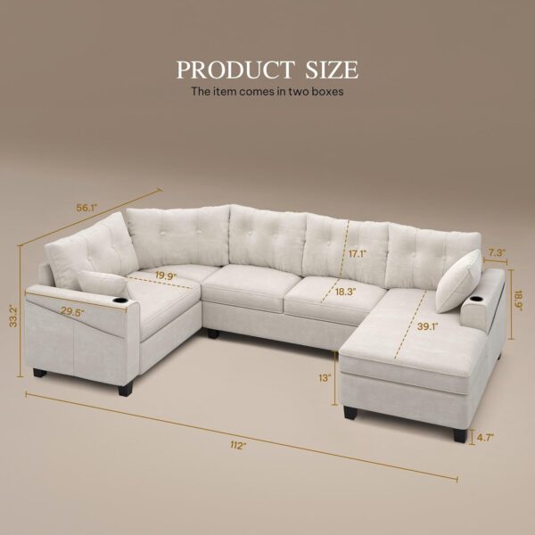 YITAHOME Oversize U-Shaped Sofa with Cup Holders, Cat Scratch-Proof Fabric Sofa Couch with Deep Seat and Wide Armrest, Modern 6-Seater Sectional Couch for Living Room Office Apartment, Beige