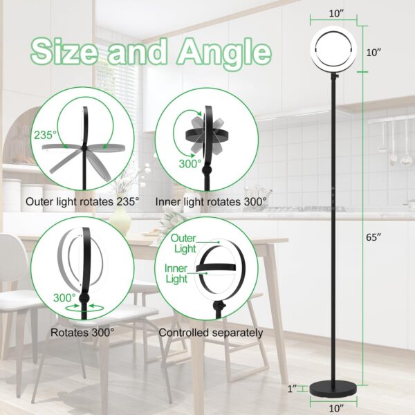 36W Bright LED Floor Lamp for Living Room with Remote, 75.5 Inch Tall Stepless Dimmable Standing Lamp for Bedroom, Floor Lights with 2 Rotatable Lights 1900K-6500K for Dining Room Office
