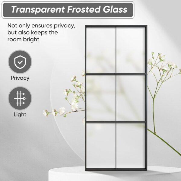 BARNSMITH 36in x 84in Aluminum Glass Barn Door Panel DIY Frosted Tempered Glass Door Slab Disassembled(Sliding Hardware not Included), Lightweight Sliding Door, Easy Assembly
