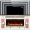 OKD Fireplace TV Stand for 80 Inch TV, Farmhouse Entertainment Center with 42" Fireplace & LED Lights, Modern Media Console Table with Storage Drawers & Cabinets for Living Room, Antique White