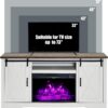 AMERLIFE Fireplace TV Stand with Sliding Barn Door for TVs up to 73", Farmhouse 63" Fireplace Entertainment Center with Storage Cabinets/Adjustable Shelves, Distressed White & Barnwood