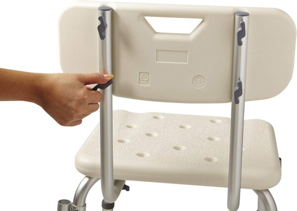 Medline Shower Chair Seat with Padded Armrests and Back | Heavy Duty Shower Chair for Bathtub | Slip Resistant Shower Seat with Adjustable Height | Shower Chair for Inside Shower with 350 lb Capacity
