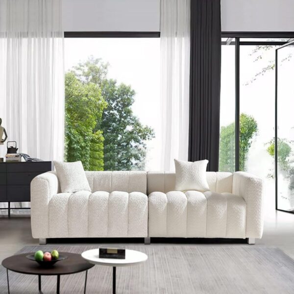 87.4" Modern 3 Seater Sofa Couch for Living Room, Mid Century Fluffy Couches with Solid Wood Frame and 6 Legs for Bedroom, Apartment, Weight Capacity 750 LBS (White)