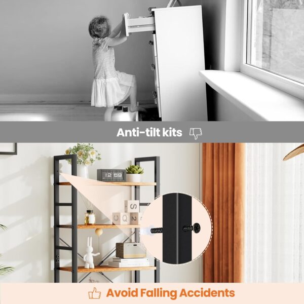 Sweetcrispy Book Shelf, 5 Tier Bookcase, Modern Tall Bookshelf for Garage Kit, CDs, Movies, Industrial Corner Storage Organizer for Bedroom Home Office Kitchen Living Room, Rustic Brown