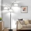 Dimmable Floor Lamp, 3 Lights Arc Floor Lamps for Living Room, Modern Tall Standing Tree Lamp with Gray Linen Shade & Heavy Base, Large Floor Lamp for Bedroom Office, 3x1000 LM LED Bulbs Included
