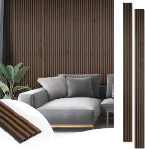 Art3d 8-Pack WPC Wood Slat Wall Panel for Interior Wall Décor, 3D Wood Fluted Acoustic Wall Paneling for Living Room Bedroom Home & Office Accent Wall Decor - 96 x 6 Inch Walnut