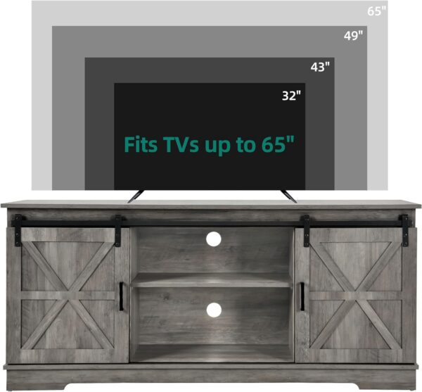 YITAHOME Farmhouse TV Stand for 65/60/55 Inch, Modern Entertainment Center with Sliding Barn Door, Wood TV Media Console Storage TV Cabinet for Living Room for 300lbs, Rustic Grey